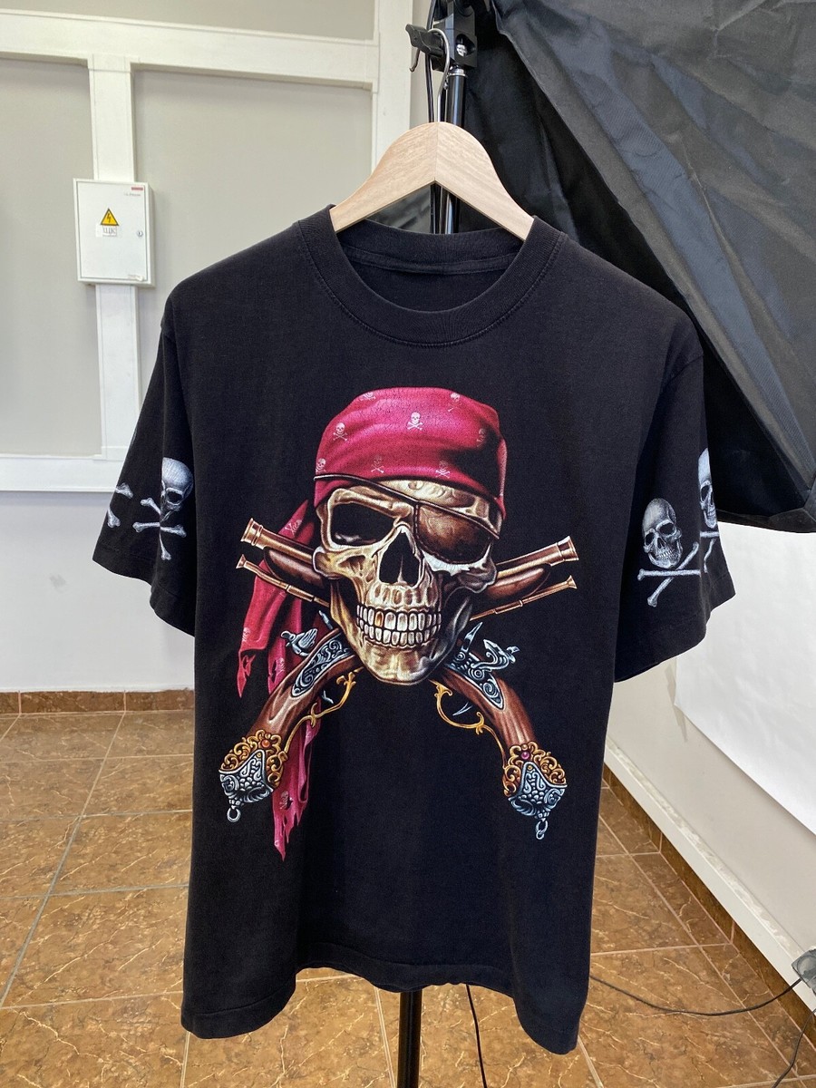 💀 Vintage 90s Skull Death Pirate Bones Rare T-Shirt Retro size M