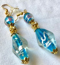 Boucles D'oreilles Vintage En Verre Bleu à Clip - Perles De Verre Bleu, Style Années 50/60 - Charmante Paire D'occasion