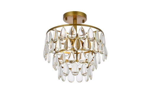 Crystal Tear Drop Flush Mount Ceiling 3 Light Brass Bathroom Bedroom Lighting - Picture 5 of 10