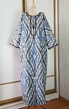 Uzbek ikat long chapan,handmade blue coat,dress cape,boho jacket,ethnic kaftan