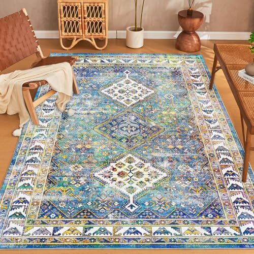 Area Rugs 9x12 Living Room Rug Clearance Washable Rugs 9x12 9'x12' Blue/Multi - Picture 2 of 8