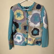 VTG 90s Womens Cardigan Sweater Sz M Multicolor Granny Floral Spring Cottage