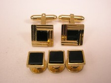 Black Square  Gold Tone Formal Vintage Cuff Links  Tux Shirt Studs prom p28