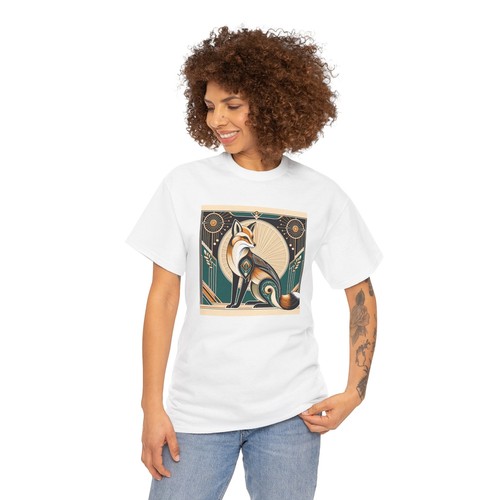 Unisex Adult T Shirt Art Deco Stylized Fox Elegantly Geometric Graphic Tee - Foto 17 di 25