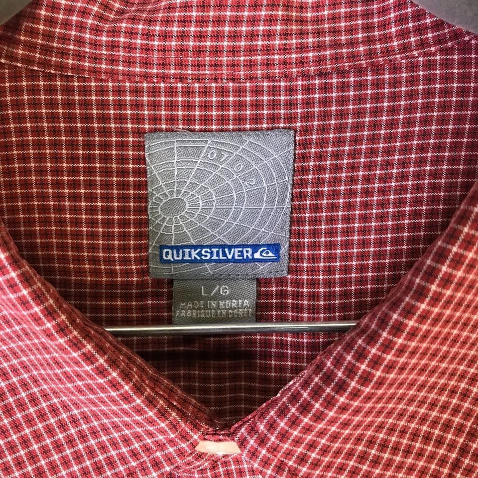 Quiksilver Shirt Adult Large Red White Plaid Button Down Short Sleeve Pocket Men - Image 3 of 4