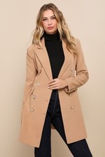 Lulus Nwt Captain's Blog Tan Double Breasted Coat Size S