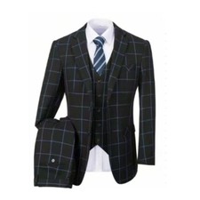 Men's Black Plaid Check Notch Lapel Blazer Party Groom Prom Tuxedo Wedding Suit