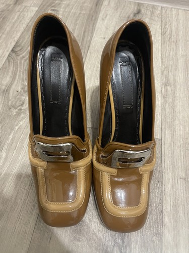 PRADA CALZATURE DONNA PATENT LEATHER HEELS BRANDY-CAMELLO SIZE 39 US9 UK6 - Picture 10 of 20
