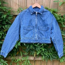 VTG Small Denim Cropped Jacket Zipper Deadstock Jean Collar Preppy cowgirl punk
