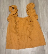 SEZANE saffron Eyelet ruffles top Women's Size 34 