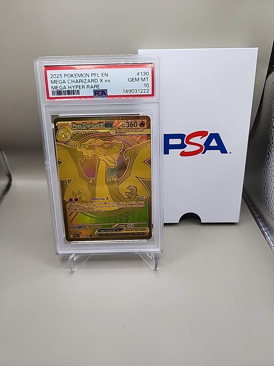 Mega Charizard X ex Gold Hyper Rare 130/094 PSA 10 Pokemon Phantasmal Flames