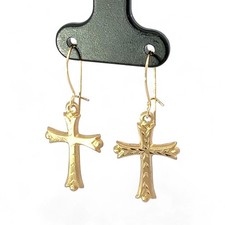 14k Yellow Gold Dangling Cross Earrings with Fish Hook Backs KS1026039 