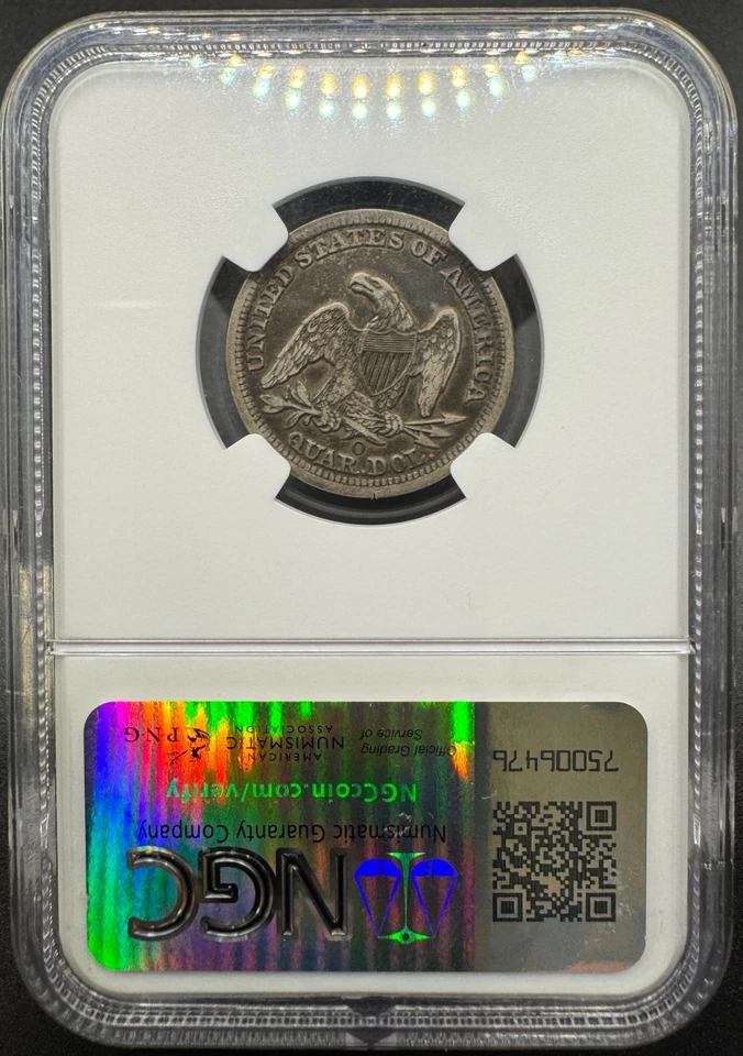1858-O SEATED LIBERTY SILVER QUARTER NGC VF35 10XAB25 - Image 3 of 4