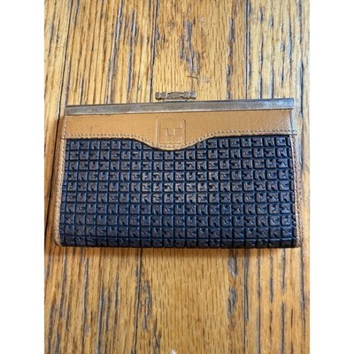 Vintage Ted Lapidus Wallet Womens Black Tan Leather Frame Coin Purse France