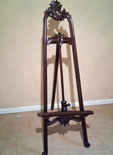 Ornate Carved Brown Wood Large Art Painting Display Easel Stand Adjustable 64"