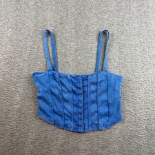 Urban Outfitters Corset Cami Women's Medium Blue Snap Front Ribbed Crop Top