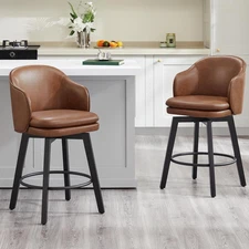 Counter Height Barstools 26 Inch Upholstered Swivel Bar Stools with Back and Woo