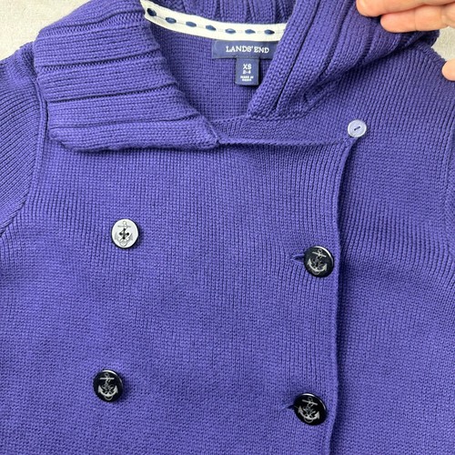 Cardigan Lands End blu con bottoni ancoraggio doppiopetto in maglia pavone XS - Foto 7 di 18