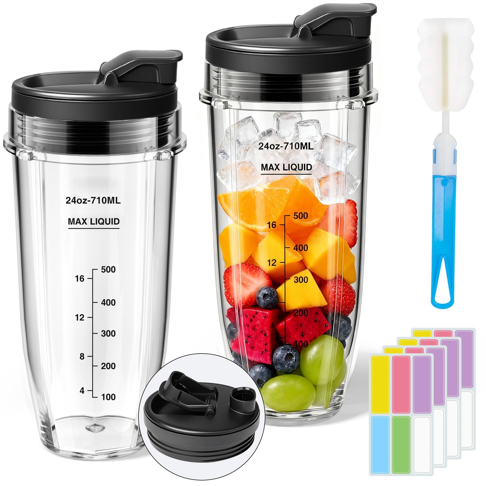 Replacement 24oz Blender Cups for Ninja 2-Pack, Leakproof Li