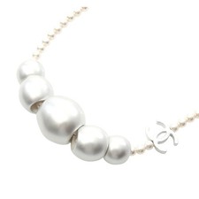 Chanel Coco Mark Necklace Stainless Steel Faux Pearl