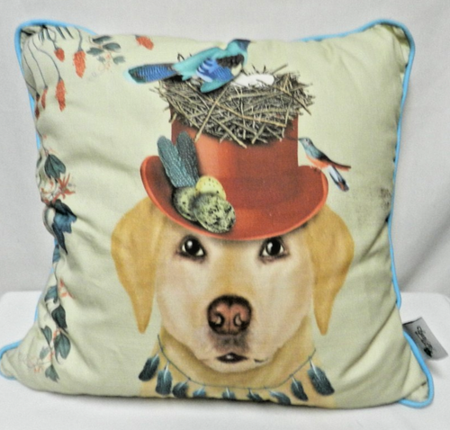 Fab Funky Milliners Collection gelber Labrador mit Vogel neues Kissen England 16x16 - Bild 1 von 16