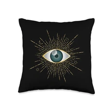 Yellow Teal Evil Eye Sun Moon Star Black Nazar Mati Decorative Throw Pillow