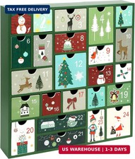 Wooden Christmas Advent Calendar with 24 Drawers, Refillable Wooden Advent Count