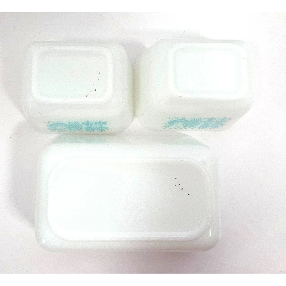Juego de 3 platos para refrigerador Pyrex Amish Butterprint azul/blanco gallo de colección sin tapa Foto 4 de 4