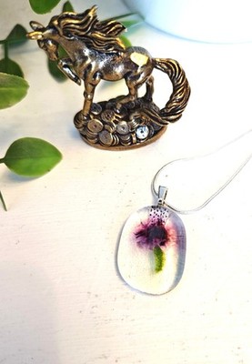 Handcrafted OOAK fused glass pendant, Floral statement jewelry Inc. necklace