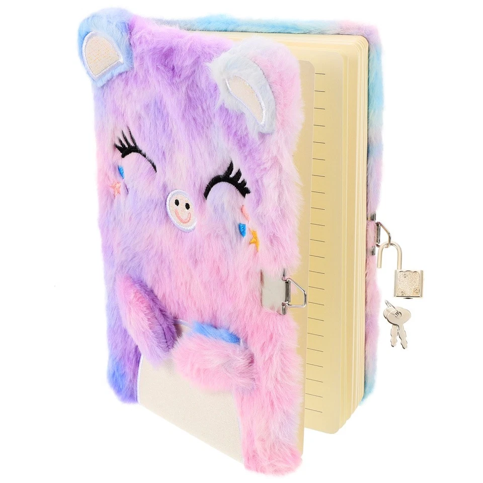 Girls Notebook Lock Key Diary with Child Plush Cover for Writing - Image 2 of 4