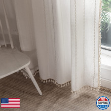 Bclbuste Boho Curtains - Embroidery Linen And Cotton 63 Inch Length 2 Pannels