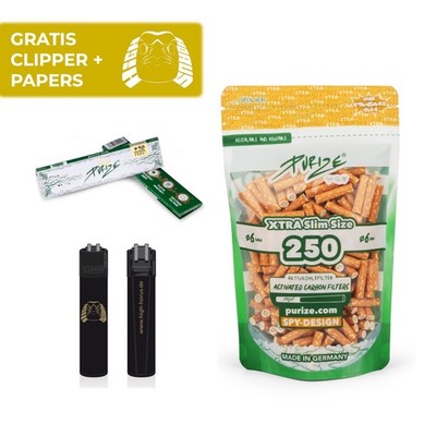 PURIZE Xtra Slim Size 250 Aktivkohlefilter spy inkl. KSS Papers und Clipper