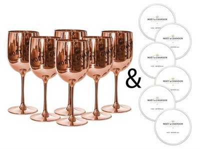 Moet & Chandon Rosegold Ice Imperial Acryl Sektgläser & Untersetzer [x6]