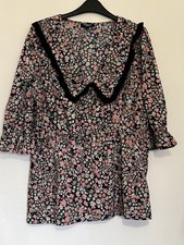 Simply Be Black Floral Ruffle Top Size 16