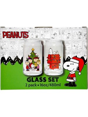 Spoontiques Peanuts Snoopy Christmas Glass Tumblers Set of Two 16oz Drinkware