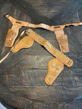 Vintage Child s Leather Western Cowboy Holster Belt Set Studded Tooled Floral