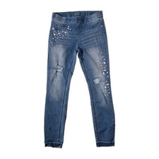 Justice Girls Mid Rise Distressed Rhinestone Pull On Jean Leggings Jeggings 16