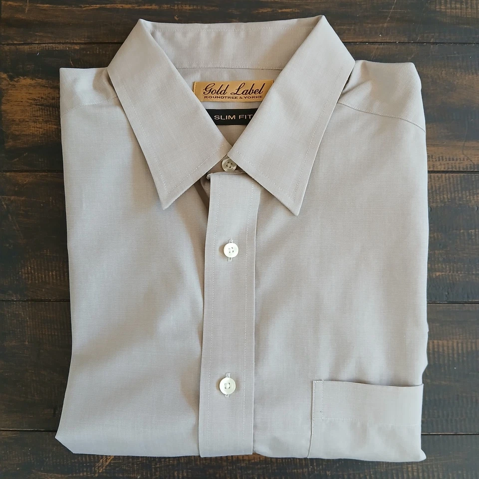 Camisas grandes para hombre Roundtree & Yorke Gold Label calce ajustado manga corta azul beige Foto 2 de 4