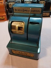 Registratore di cassa 3 monete vintage Zio Sam's banca latta metallo usato