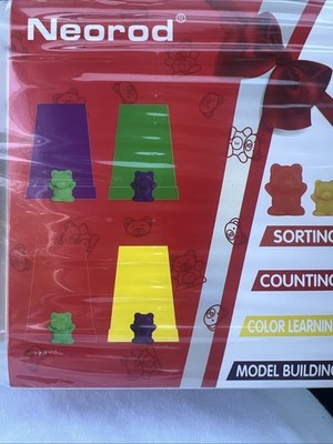 Rainbow Counting Bears Toy Set of 90, 2 Tweezers, 2 Dices, 12 Cards, Container
