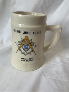 Vintage 1983 Elliott Lodge #514 Masonic Freemason Coffee Mug Stein Akron Ohio