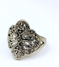 Vintage 925 Sterling Silver Open Filigree Lace Ring Floral Boho Size 6