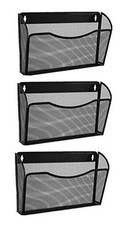 3 Single Pocket Mesh Hanging File Organizer, Vertical Wall 3 Pack Black