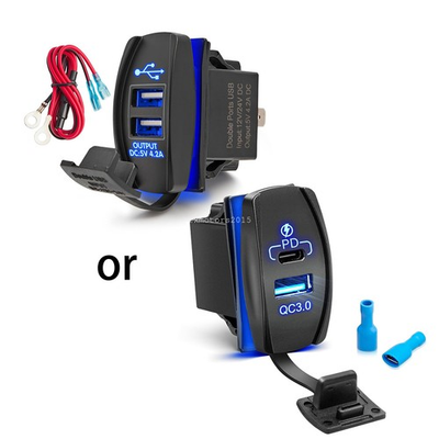 #ad #ad PD USB Rocker Switch w 4.2A Quick Charger Blue LED For Jeep Chevy Honda Truck $13.49
