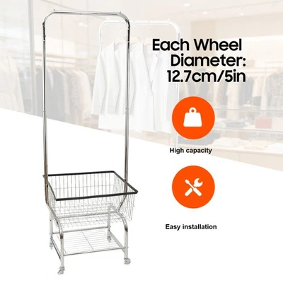 Wäschesortierer 50kg Wäschewagen mit Halterung und Wäschekorb Kleiderständer - Bild 1 von 4