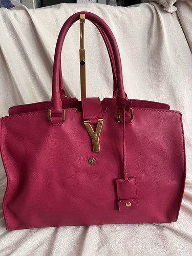 Authentic Yves Saint Laurent Y Cabas Hot Pink Calfskin Handbag
