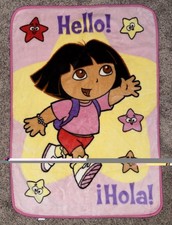 Dora the Explorer Plush Fleece Blanket 28  X 42   Hello Hola Stars 2006 Vtg Y2K
