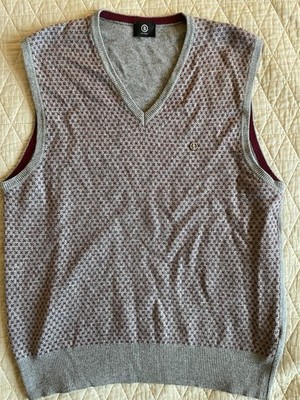 BOGNER Made in Italy Cashmere Blend V-Neck Sweater Vest in Gray & Burgundy 50/M