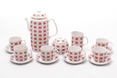 Blooming daisies - Vintage Hollohaza coffe tea set - Hungary Zsolnay Herend