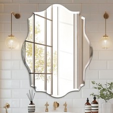 Minimalist Wall Mirror Glass Frameless Irregular Bathroom Mirror Wood Backplane
